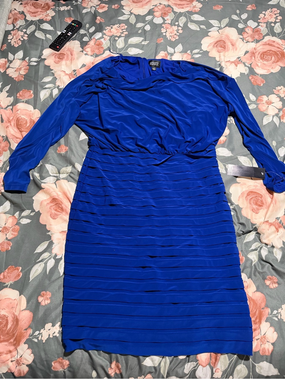 Adrianna Papell Royal Blue Long Sleeve Blouson Dress